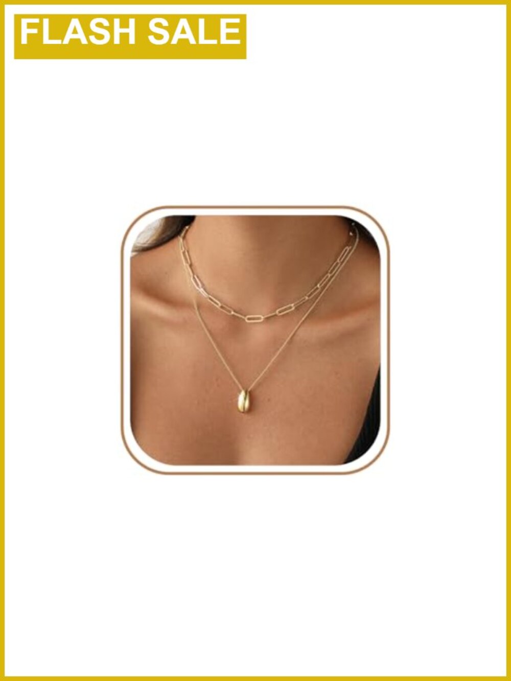 Layered 14K Real Gold Plated Necklace Set Paperclip Chain Tear Pendant
